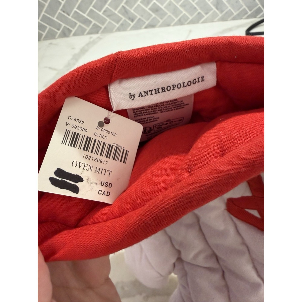 Anthropologie Benedita Bow Oven Mitt 100% Cotton Collection Red Holiday NWT - Picture 3 of 4